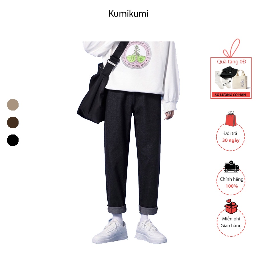 Quần jean đen baggy ống suông Kumikumi , rộng nam nữ hottrend 2022-quần bò đen nam phom rộng- Q20