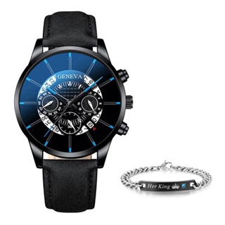 GENEVA Fashion Men Leather Watch with Date Male Watch Bracelet Set #5