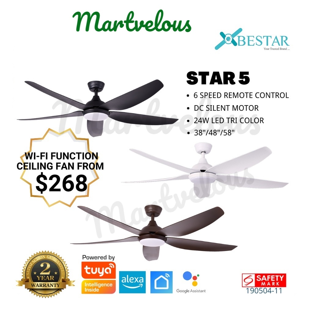 [FREE DELIVERY] BESTAR STAR 5 WIFI ceiling fan 38inch/48inch/58inch DC Motor Ceiling Fan with
