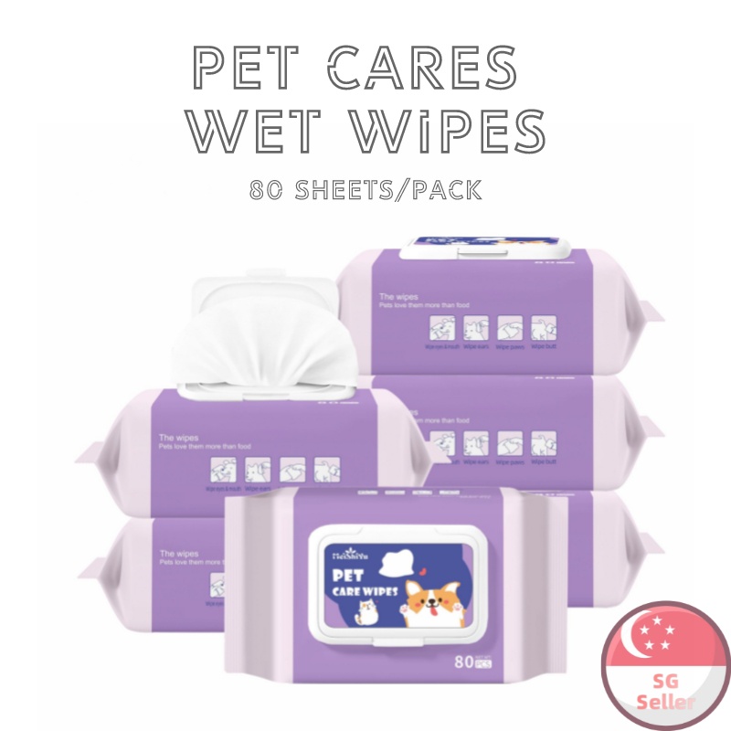 🇸🇬SG Local Stock🇸🇬Anti-Bacteria Pet Cleaning Wet Wipes for Dog & Cat 80 Sheets 99% Purified Water