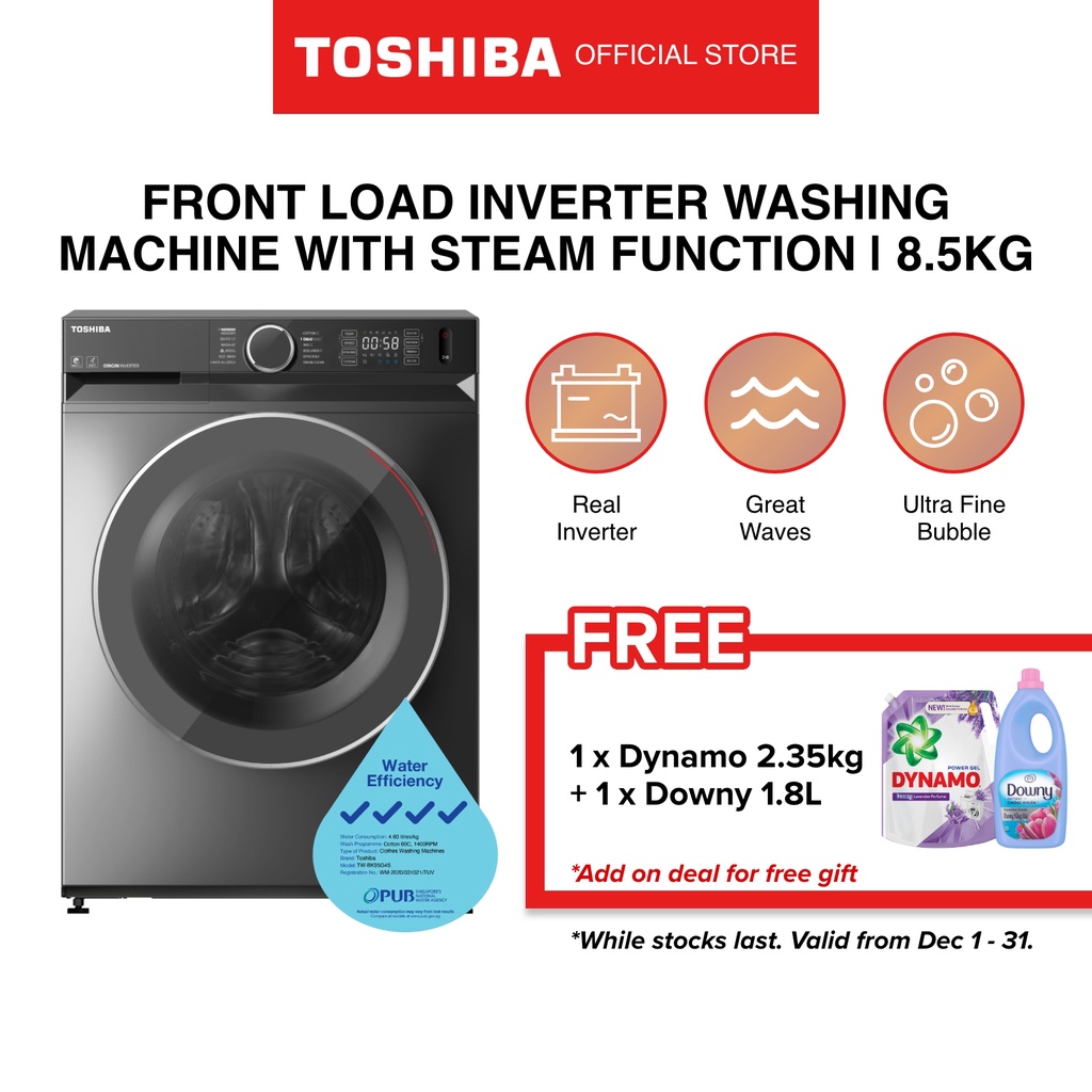 [Bulky] Toshiba TWBK95G4S(SK) T15 Black 12mins Quick Wash Front Load