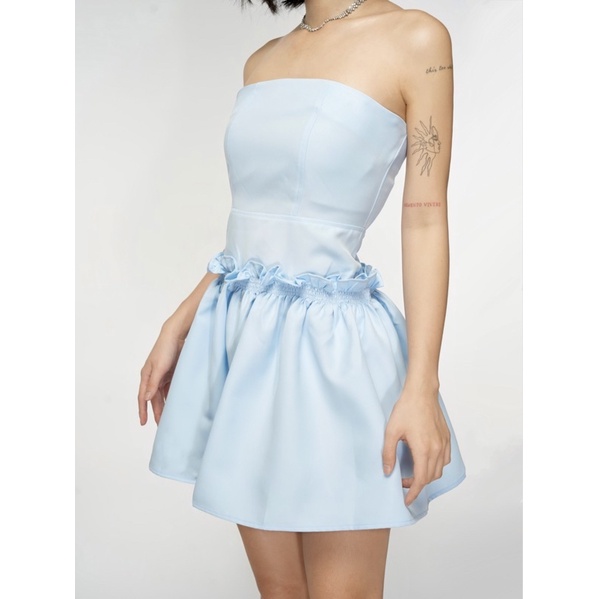 Đầm cúp ngực dáng xoè xanh