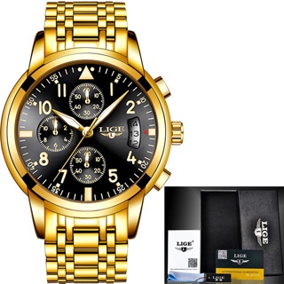 LIGE Men Watch Stainless Steel Waterproof Fashion Chronograph Analog Quartz Wristwatch #7