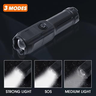 Portable Zoomable Strong Light Focus LED Bright ABS Flashlight USB Rechargeable Outdoor Highlight Tactical Flashlight Multi-function Telescopic Focus Torch #1
