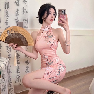 2023 Summer New Fashion Sexy Off Shoulder Neck Modified New Chinese Cheongsam Dress Women