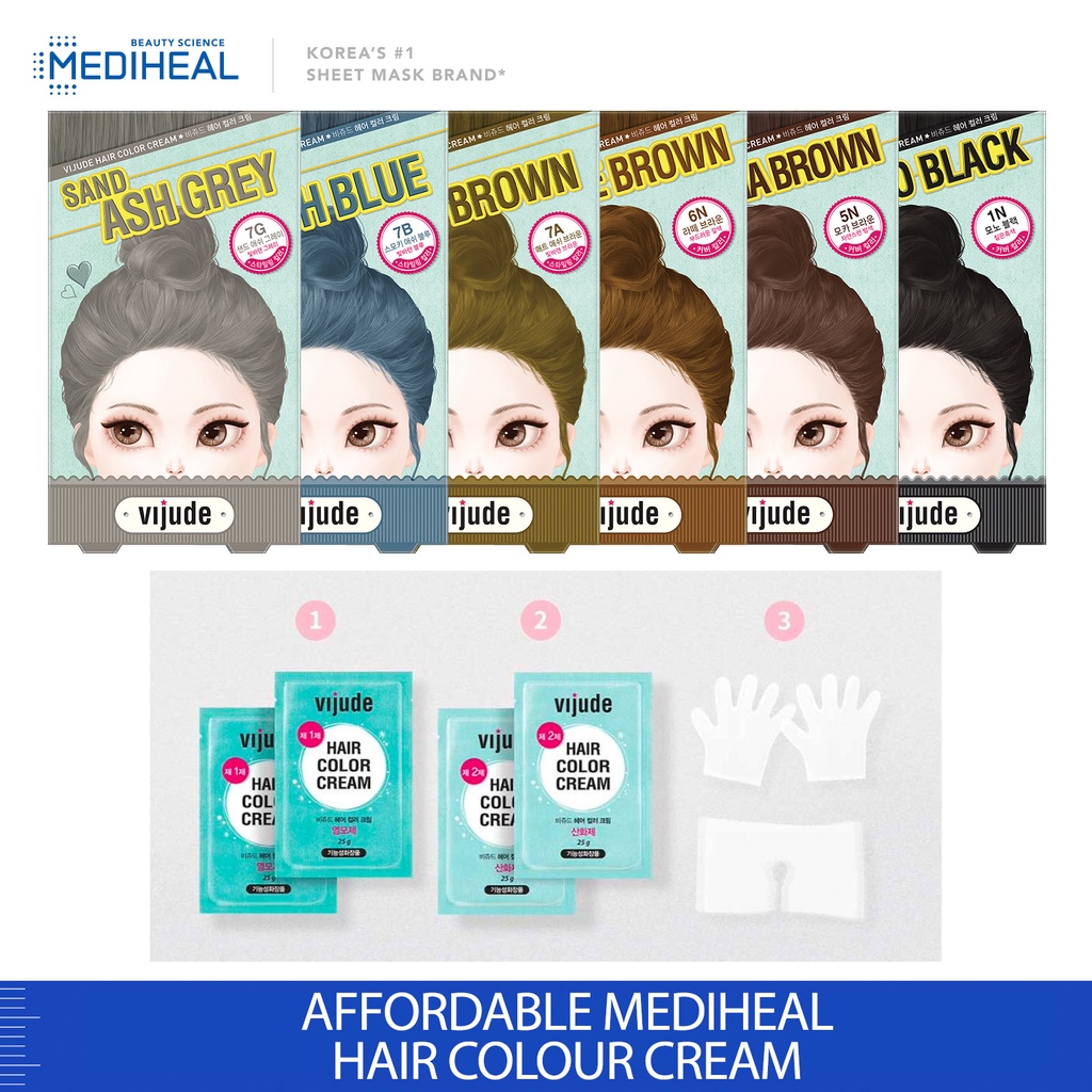 [MEDIHEAL] Vijude Hair Color Cream x2 Boxes (MonoBlackMocha Brown
