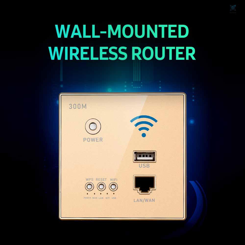 FLS 300Mbps In-Wall Wireless Router AP Access Point WiFi Router LAN Network Switch WiFi AP Router with WPS Encryption USB Socket Grey