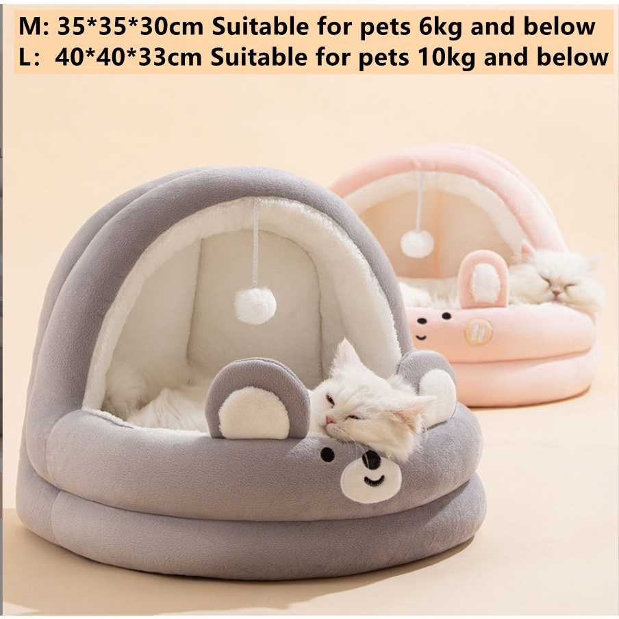 "Local stock" Pet House Cat Bed Round Plush Fluffy Hooded Cat Bed Cave