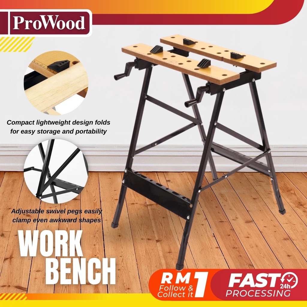 PROWOOD Work Bench Portable Lightweight Foldable Work Table Papan Pemotong Kayu Working Table With Vise Clamp Tools Clamp Bracket