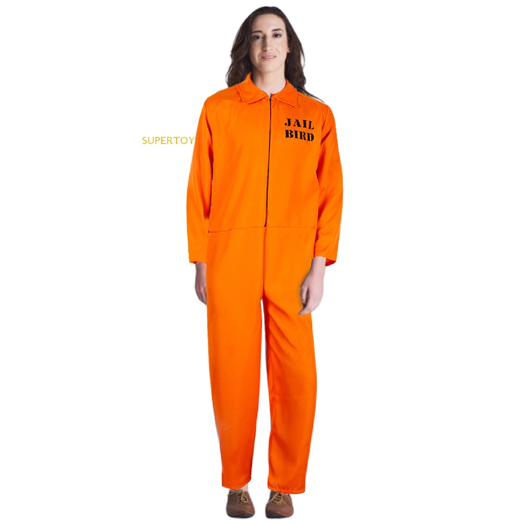 SUPERTOY Prisoner Jumpsuit Orange Prison Inmate Halloween Costume
