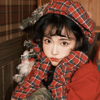 Christmas photo red plaid cloud hat gloves beret Korean women 39 s group pictorial wind photo net red women 39 s sleevebaodan2009.my20221209222728