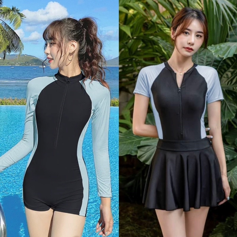 [SG Seller] Swimming bodysuit for women, swimwear with sleeves, beachwear, plus size, swimsuit ready stock