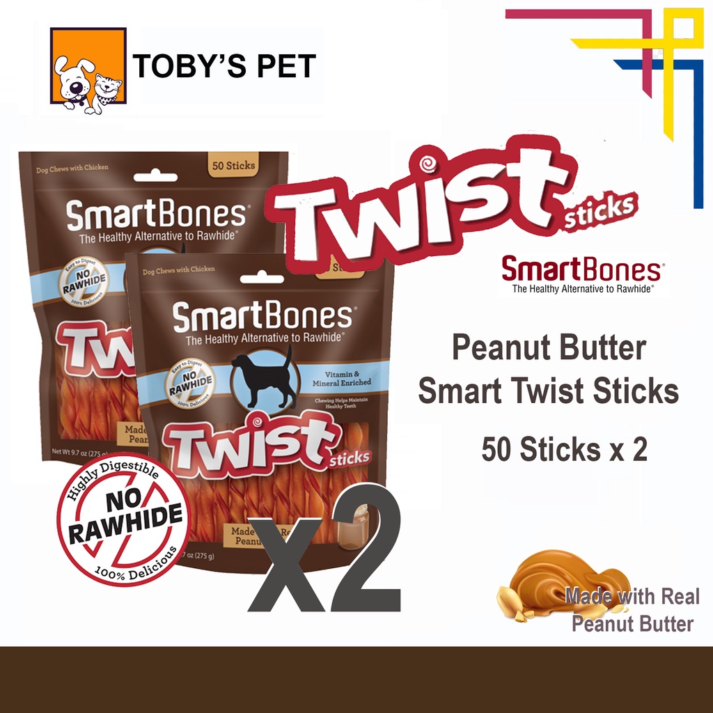 SmartBones Peanut Butter Smart Twist Sticks Dog Chews 275g x 2 (50