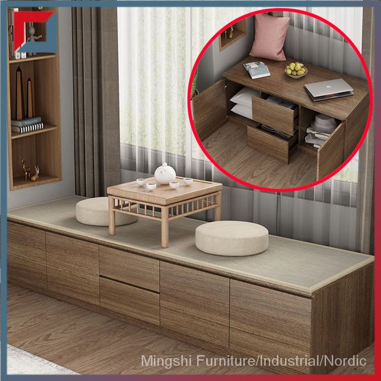 Solid wood balcony locker bay window cabinet can sit long bar cabinet ...