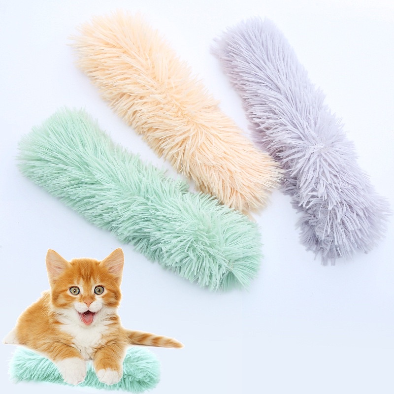 Cat fluffy worm bitting chaser toy with catnip and plastic sound paper ...