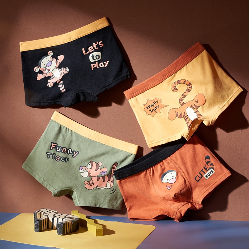 【Suge】4 Piece Kids Boys Underwear Cartoon spiderman Children's Shorts Panties For Baby Boy Toddler Boxers Stripes Teenagers Cotton Underpants