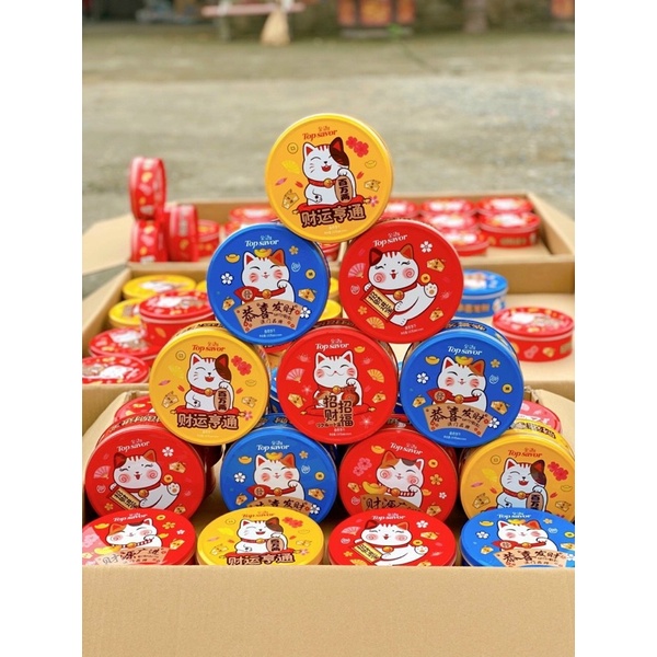 [NEW]BÁNH QUY MÈO THẦN TÀI TOP SAVOR HỘP THIẾC 100G