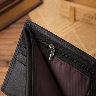 Genuine Leather Short Wallet for Men Coin Purse Trifold Wallet zipper Card Holder with Money Clip #4