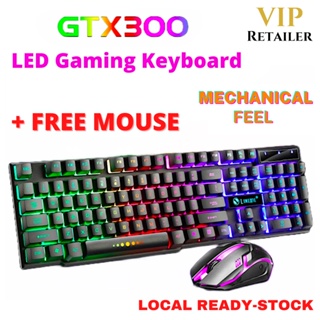 (VIP Retailer) LED Gaming Keyboard with Mechanical Keyboard Feel + FREE Mouse | Splashproof | GTX300 | up to 1600 DPI