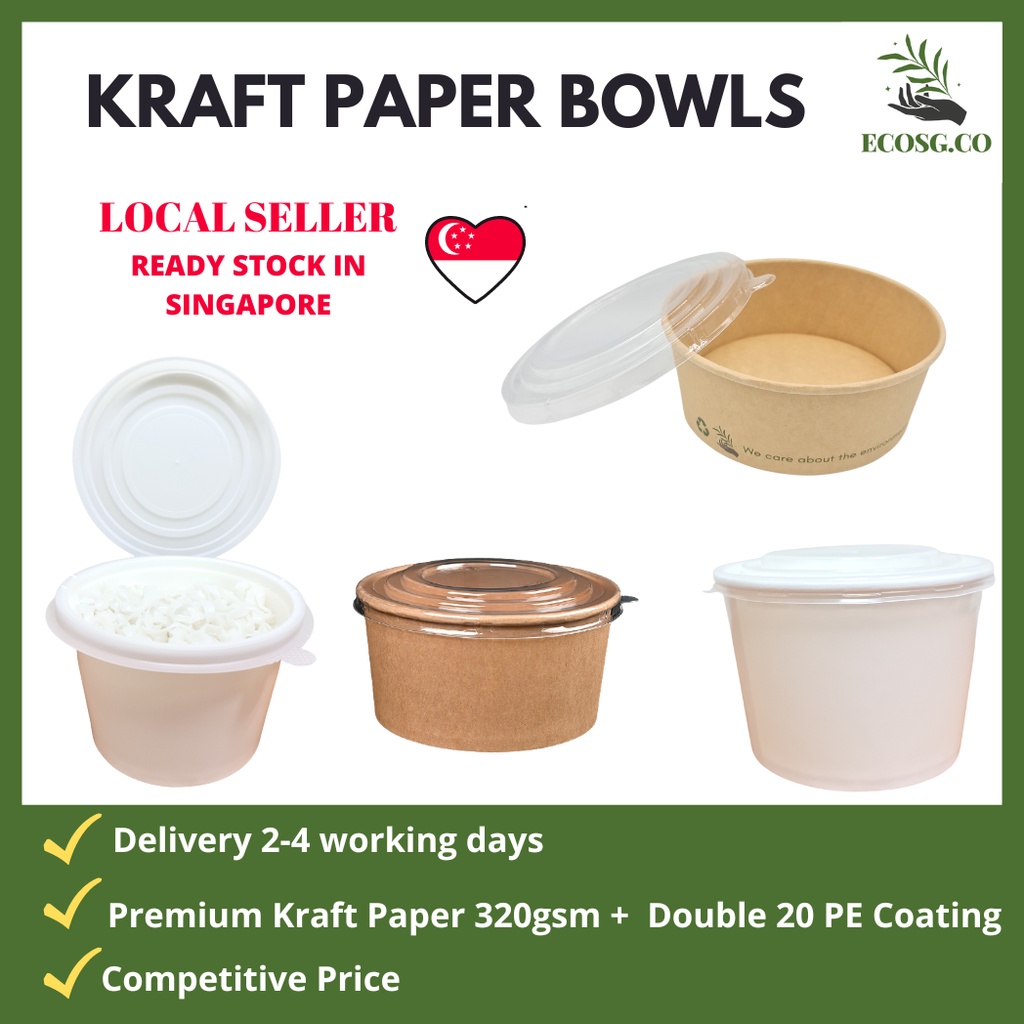 White Kraft Paper Bowls 1250ml with Inner Tray, Inner Divider / Kraft