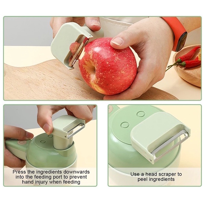 [SG Stock] 4 IN 1 Portable Electric Slicer /Masher /Garlic Chopper With Peel Function