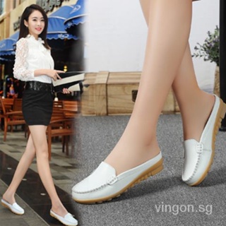 Image of thu nhỏ Half Slippers Women Flat Shoes Mother Middle-Aged Elderly Outer Wear Baotou Genuine Leather Lazy Sli #0