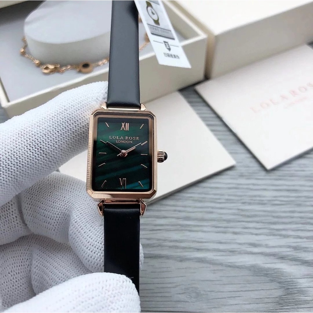 Gift Box Small Green Watch Square Mother-Of-Fritillary Dial Malachite Diamond Belt Steel Band Mesh Lola Rose 2-Needle Quartz No Calendar Women's