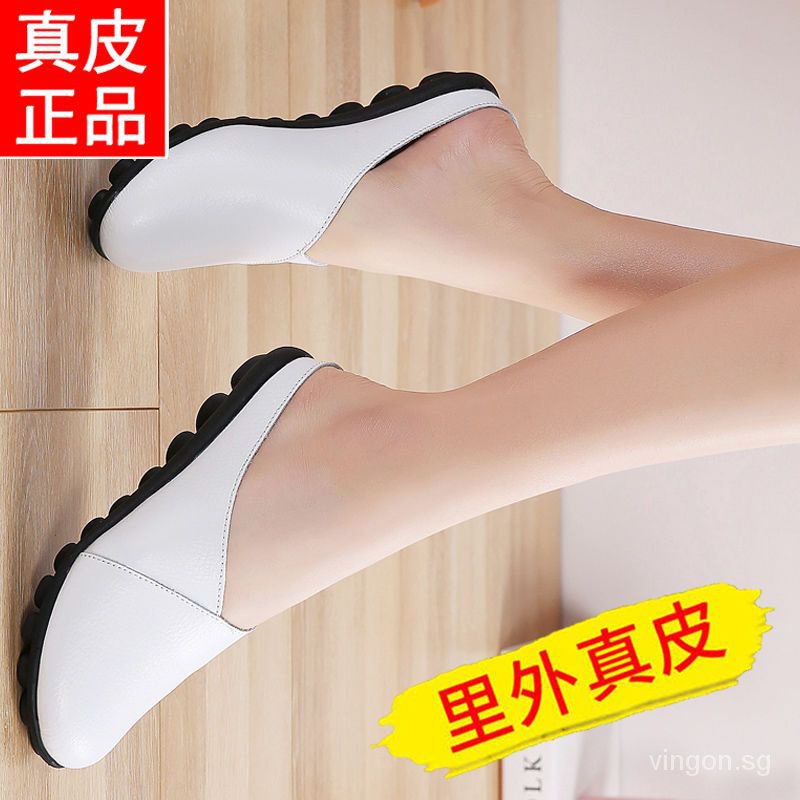 Image of Half Slippers Women Flat Shoes Mother Middle-Aged Elderly Outer Wear Baotou Genuine Leather Lazy Sli #3