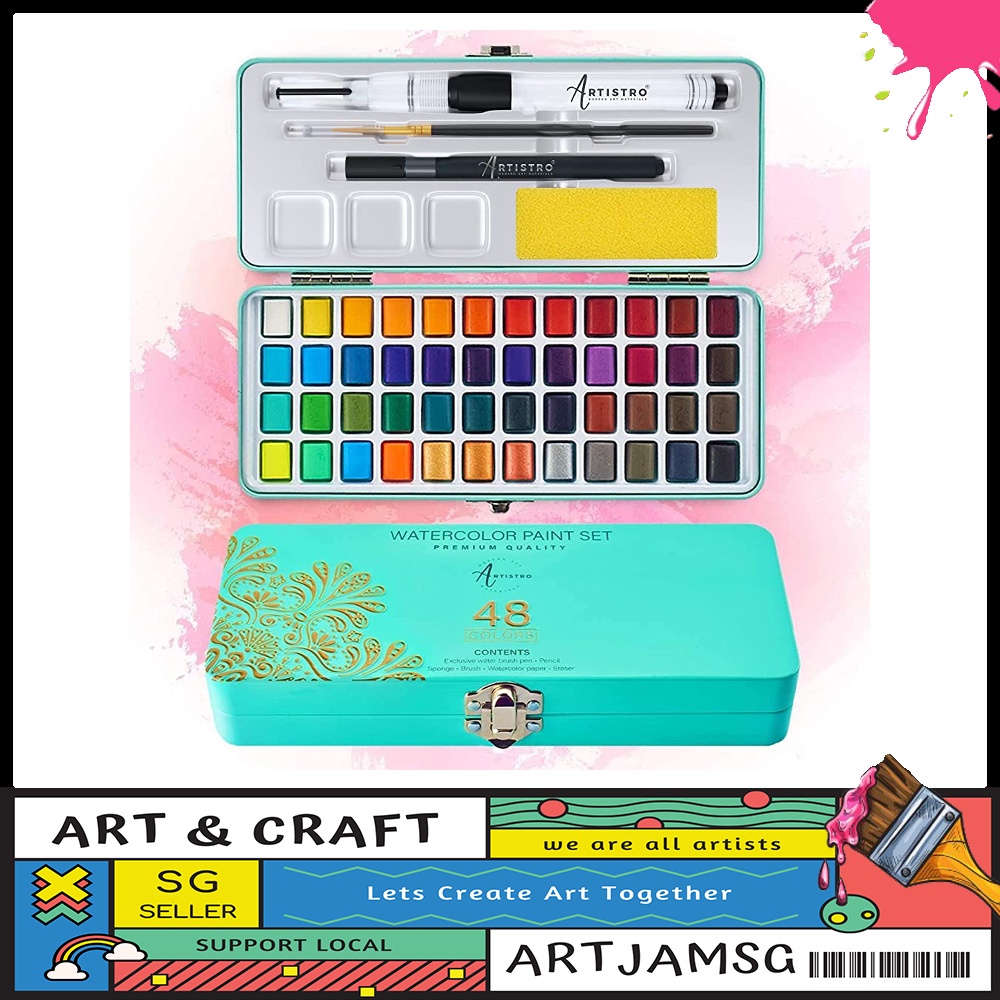 [sgstock] ARTISTRO Watercolor Paint Set, 48 Vivid Colors in Portable Box, Including Metallic and