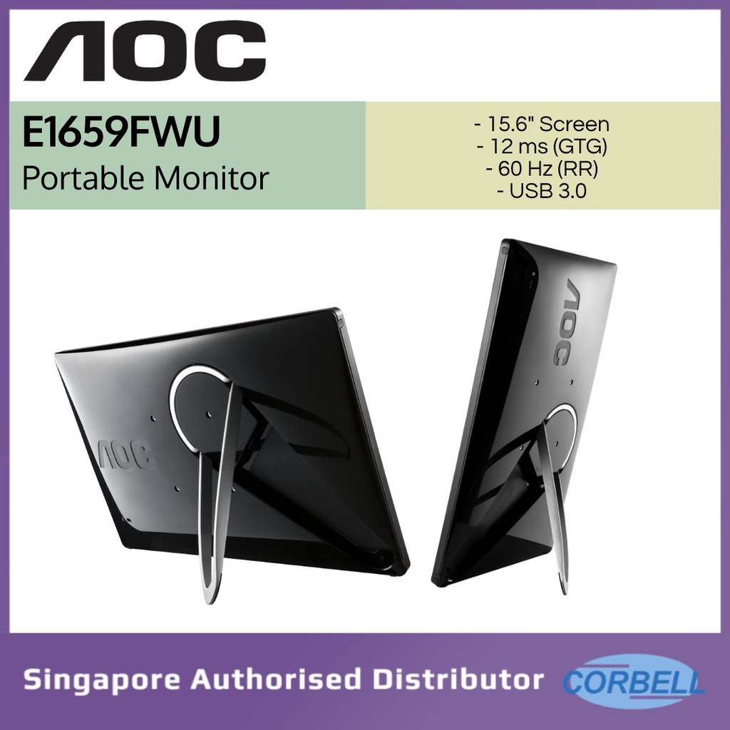 AOC E1659FWU 15.6" Portable LED Monitor USB 3.0 cable Connection 8ms