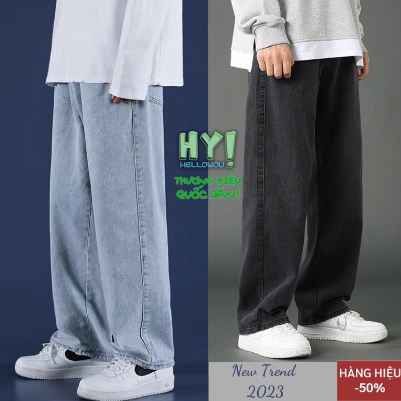 Quần jean nam đen ống suông rộng SR03,Quần bò ống rộng nam chất vải cao cấp top xu hướng hàn quốc 2022 HELLOYOU