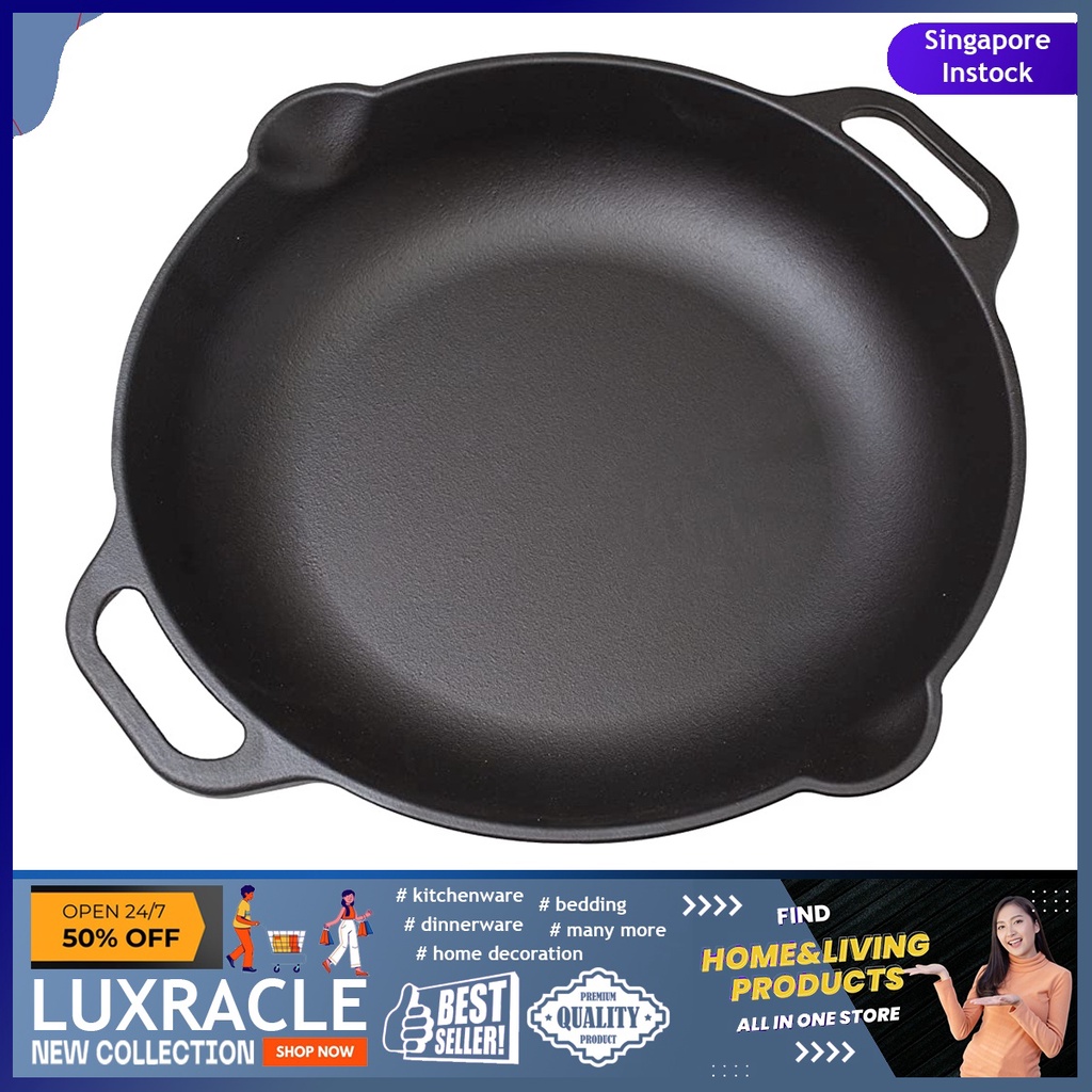 [sgstock] VICTORIA Cast Iron Paella Frying Pan Seasoned with 100