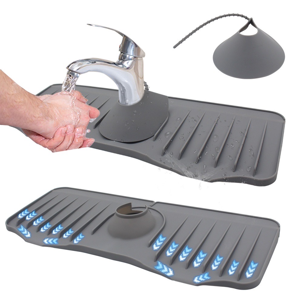 [SG] Adjustable Sink Splash Guard, Silicone Sink Faucet Mat, Self