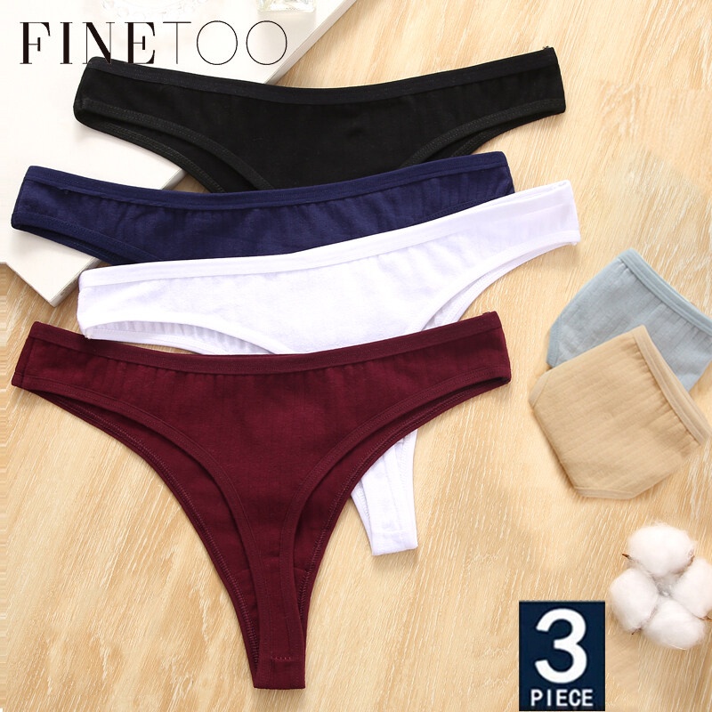 Finetoo Women Cotton Thongs Soft T-Back Underpants S-Xl Ladies Underwear Low Waist Panties