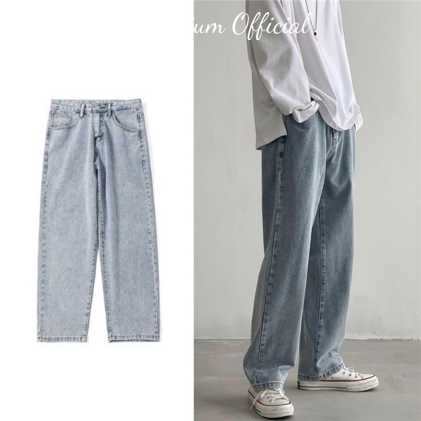 Quần jean trắng nam baggy ống suông rộng dáng đứng vải jeans bò xanh phom xuông cao cấp SR01 hottrend