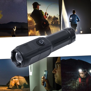 Portable Zoomable Strong Light Focus LED Bright ABS Flashlight USB Rechargeable Outdoor Highlight Tactical Flashlight Multi-function Telescopic Focus Torch #8