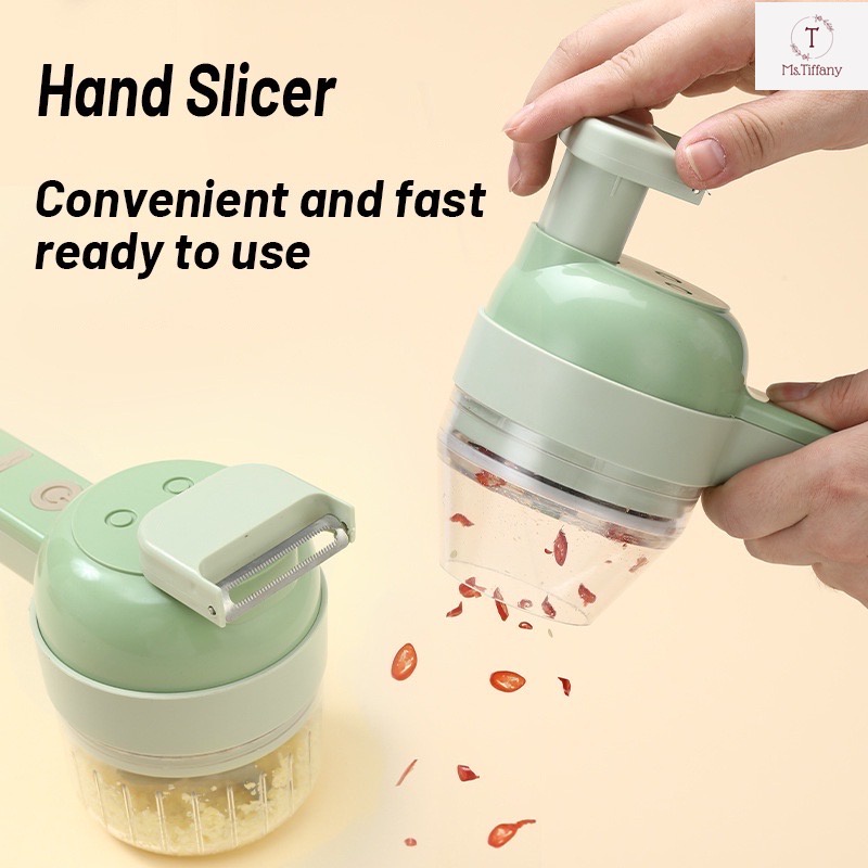 [SG Stock] 4 IN 1 Portable Electric Slicer /Masher /Garlic Chopper With Peel Function