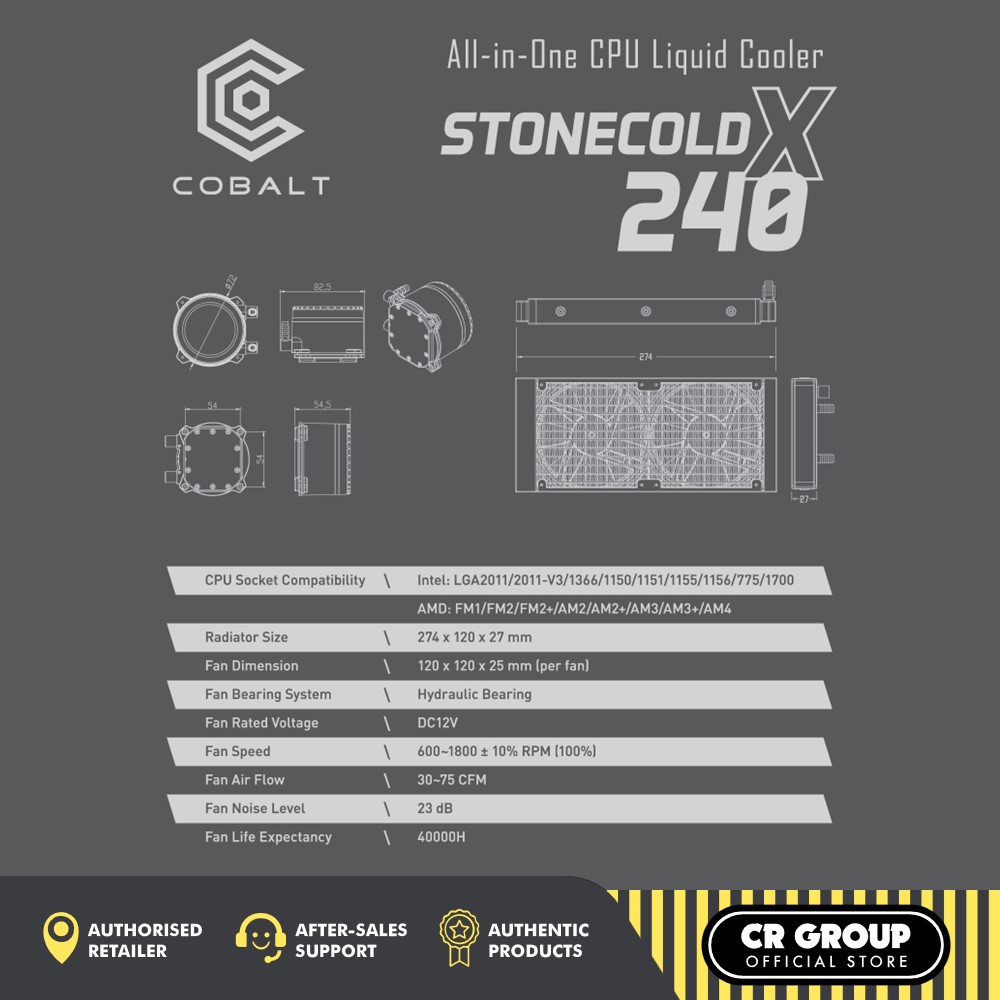Cobalt Stonecold X240 All-In-One CPU Liquid Cooler AIO 240mm (Black/White)