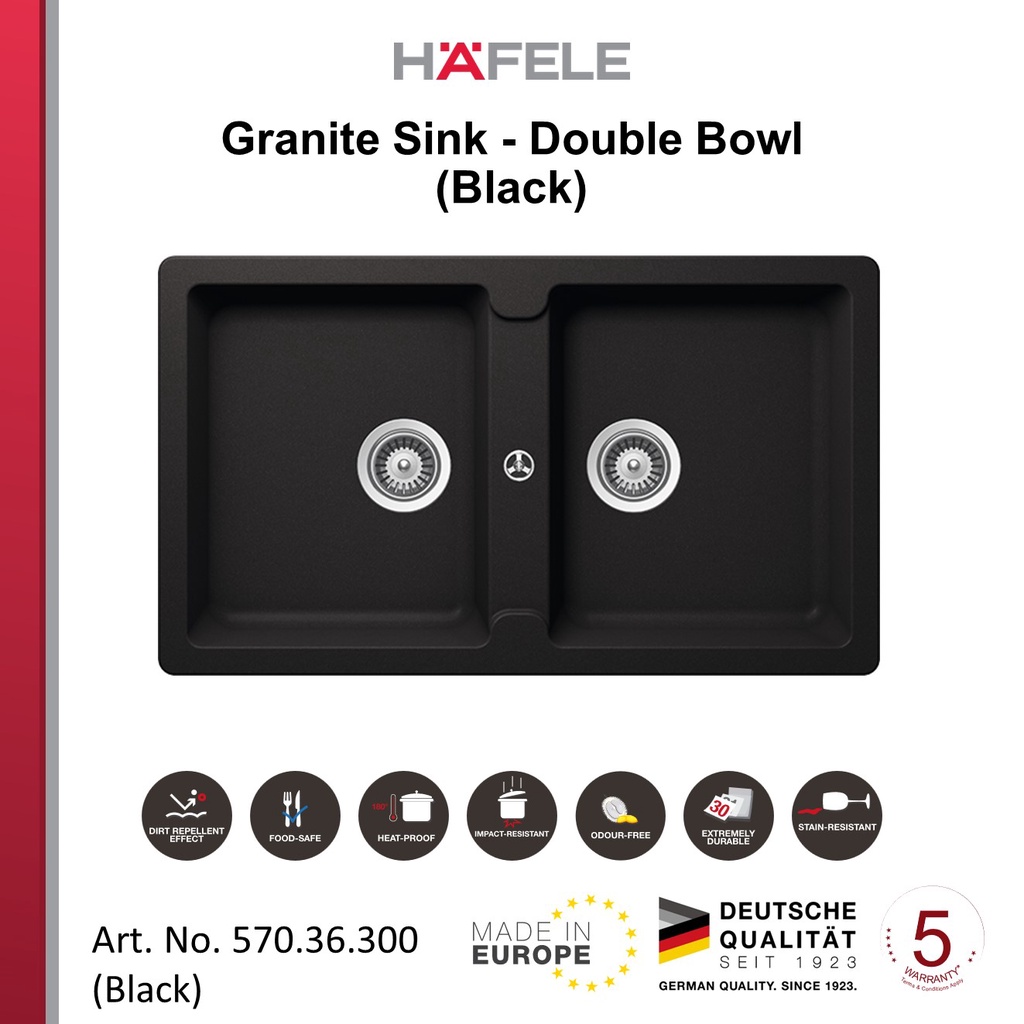 HAFELE Granite Sink Double Bowl (BLACK) (570.36.300) Shopee Singapore