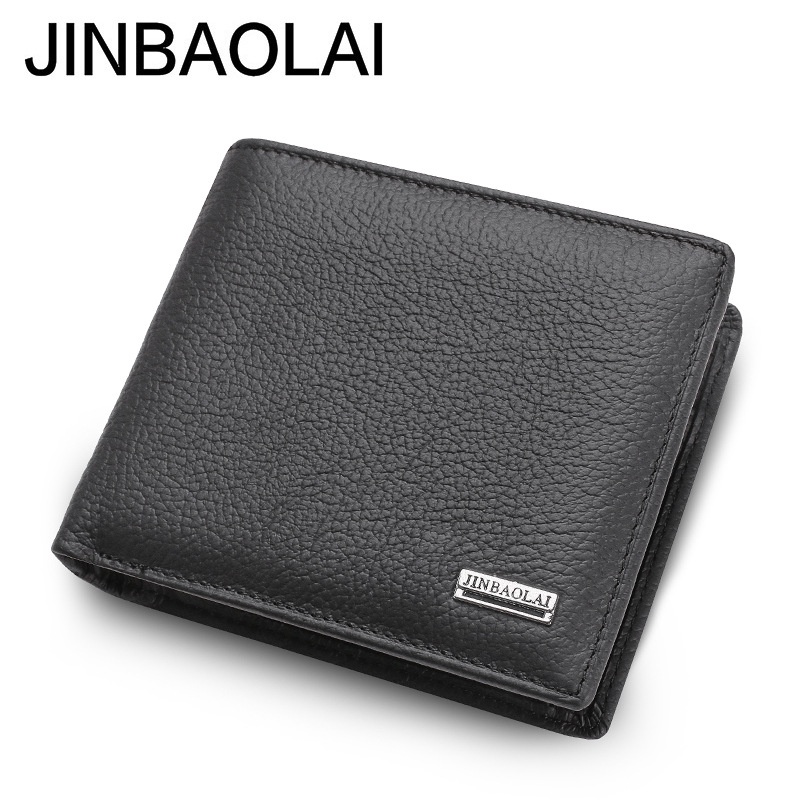 Genuine Leather Short Wallet for Men Coin Purse Trifold Wallet zipper Card Holder with Money Clip