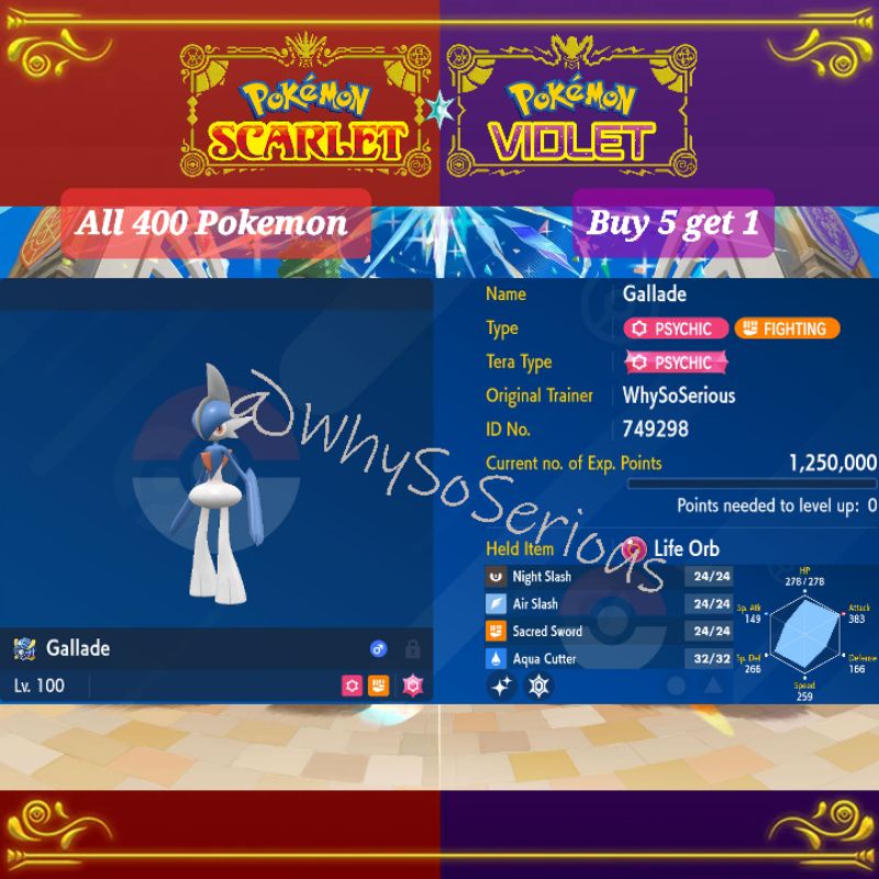 Pokemon Scarlet and Violet Shiny Battle Ready Gallade (Digital code ...