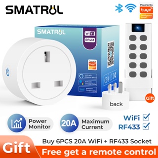 SMATRUL 20A/16A UK Plug Tuya WiFi Socket Adaptor  Outlet Smart Life APP Voice Timer Google Home Amazon Alexa Light Wall Power Monitor SG plug