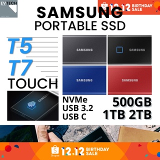 Samsung T5 T7 Touch Portable SSD (500GB / 1TB / 2TB) Black Silver Blue Grey Red