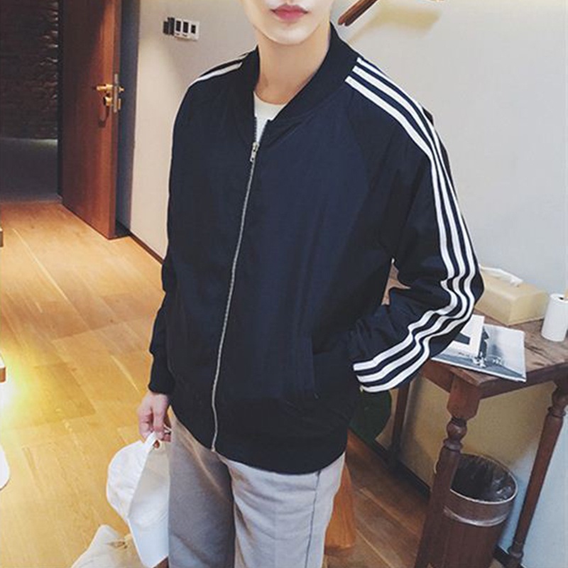 Image of Men's Striped Jacket  Fitting Korean Men's Casual Thin Coat Youth Trend Top #4