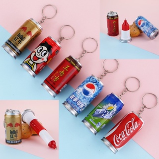 [SG Seller] cute keychain with retractable Ballpoint pen in drink can ideal gifts for Christmas and children