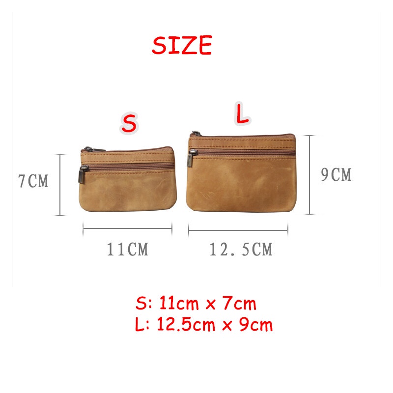 First layer Cowhide Mini Small Change Card Holder New Retro Handmade Leather Driver's license Pouch Coin Zipper Bag slim Pouches Wallet