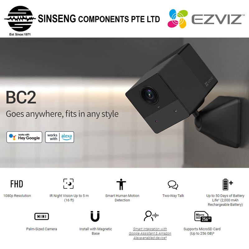 EZVIZ BC2 Mini 2MP IR WiFi Smart Home Battery Powered CCTV IP Camera