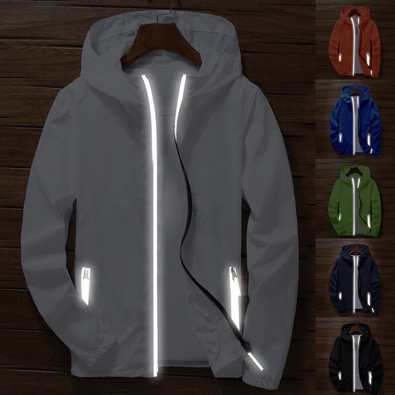 Anime Akatsuki Thin Reflective Sunscreen Windbreaker Skin Coat Zipper Men Hooded Jacket Cycling Camping Pilot Oversized 7XL
