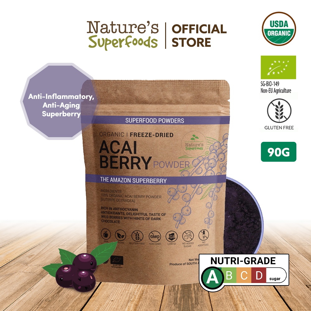 Nature's Superfoods Organic Acai Berry Powder FreezeDried 90g l High