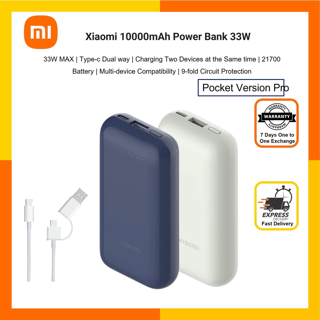 Xiaomi Power Bank 10000mAh 33W Pocket Version Pro Mini Powerbank ...